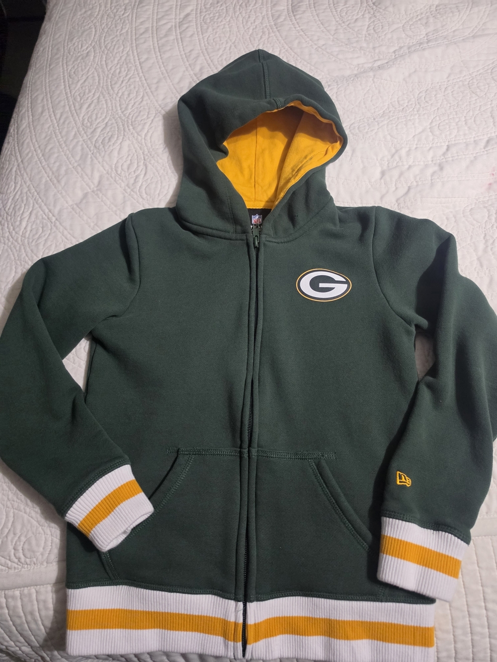 NFL Green Full‑Zip Hoodie with Gold Lined Hood & Team Patch